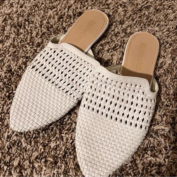 Restricted Shoes - White Woven Mules